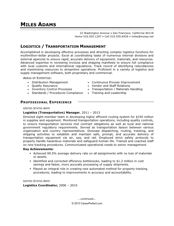 Army to Civilian Resume Examples